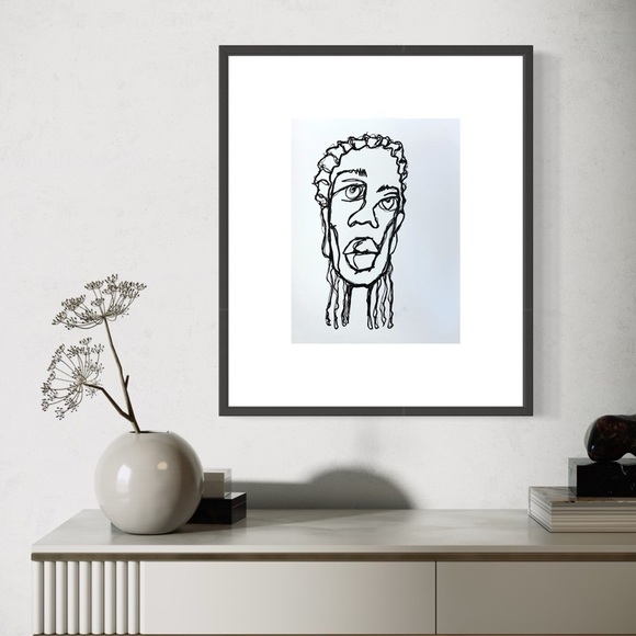 Black/White Minimalist Abstract Line Portrait - Original Artwork